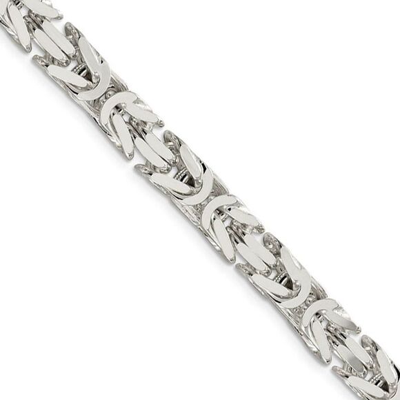 Mens 7.5mm Sterling Silver Square Solid Byzantine Chain Necklace 20in